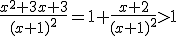 \frac{x^2+3x+3}{(x+1)^2}=1+\frac{x+2}{(x+1)^2}>1